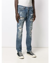 blaue enge Jeans mit Destroyed-Effekten von Philipp Plein