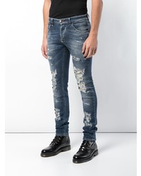 blaue enge Jeans mit Destroyed-Effekten von Philipp Plein