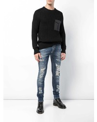 blaue enge Jeans mit Destroyed-Effekten von Philipp Plein