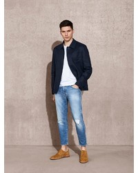 blaue enge Jeans mit Destroyed-Effekten von Selected Homme