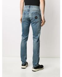 blaue enge Jeans mit Destroyed-Effekten von Philipp Plein