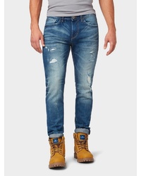 blaue enge Jeans mit Destroyed-Effekten von Tom Tailor