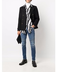 blaue enge Jeans mit Destroyed-Effekten von Balmain