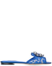 blaue flache Sandalen aus Leder von Dolce & Gabbana