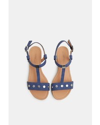 blaue flache Sandalen aus Leder von Esprit