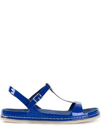 blaue flache Sandalen aus Leder von Roberto Del Carlo