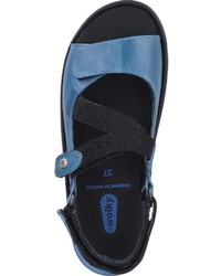 blaue flache Sandalen aus Leder von Wolky