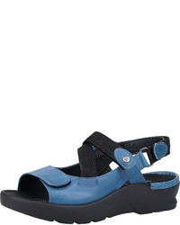 blaue flache Sandalen aus Leder von Wolky