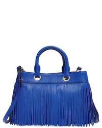 blaue Shopper Tasche aus Leder mit Fransen