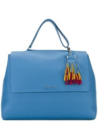 blaue Shopper Tasche aus Leder mit Fransen von Orciani