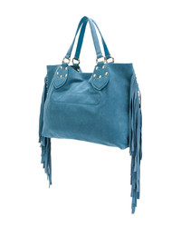 blaue Shopper Tasche aus Leder mit Fransen von Twin-Set