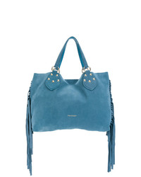 blaue Shopper Tasche aus Leder mit Fransen von Twin-Set