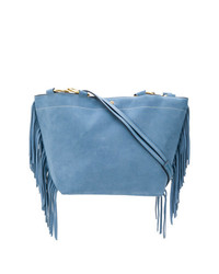 blaue Shopper Tasche aus Wildleder mit Fransen von Tory Burch