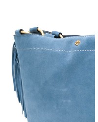 blaue Shopper Tasche aus Wildleder mit Fransen von Tory Burch