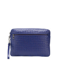 blaue geflochtene Leder Clutch Handtasche von Bottega Veneta