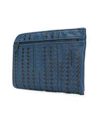 blaue geflochtene Leder Clutch Handtasche von Bottega Veneta