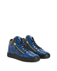 blaue hohe Sneakers aus Leder mit Schlangenmuster von Giuseppe Zanotti