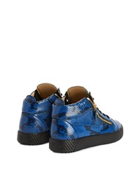 blaue hohe Sneakers aus Leder mit Schlangenmuster von Giuseppe Zanotti