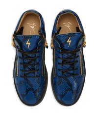 blaue hohe Sneakers aus Leder mit Schlangenmuster von Giuseppe Zanotti