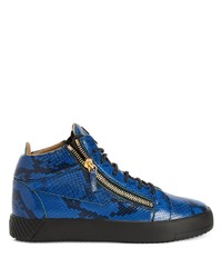 blaue hohe Sneakers aus Leder mit Schlangenmuster von Giuseppe Zanotti