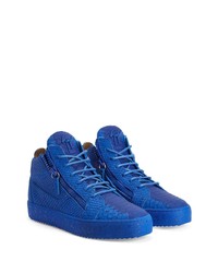 blaue hohe Sneakers aus Leder mit Schlangenmuster von Giuseppe Zanotti