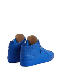 blaue hohe Sneakers aus Leder mit Schlangenmuster von Giuseppe Zanotti