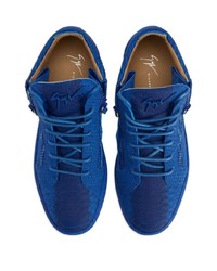 blaue hohe Sneakers aus Leder mit Schlangenmuster von Giuseppe Zanotti