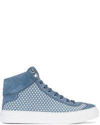 blaue hohe Sneakers aus Leder mit Sternenmuster von Jimmy Choo