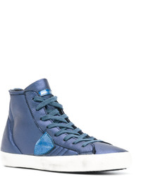 blaue hohe Sneakers aus Leder von Philippe Model