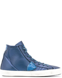 blaue hohe Sneakers aus Leder von Philippe Model