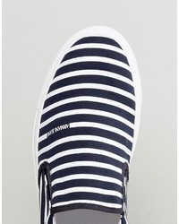blaue horizontal gestreifte Slip-On Sneakers von Armani Jeans