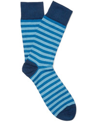 blaue horizontal gestreifte Socken von John Smedley