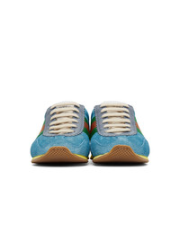 blaue horizontal gestreifte Wildleder niedrige Sneakers von Gucci