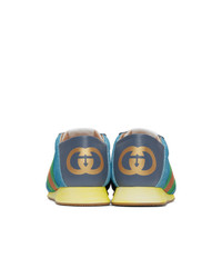 blaue horizontal gestreifte Wildleder niedrige Sneakers von Gucci