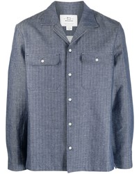 blaue horizontal gestreifte Wollshirtjacke von Woolrich
