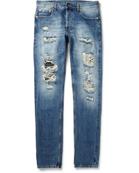 blaue Jeans mit Destroyed-Effekten von Alexander McQueen
