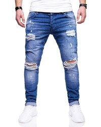 blaue Jeans mit Destroyed-Effekten von behype