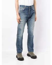 blaue Jeans mit Destroyed-Effekten von VISVIM