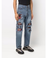 blaue Jeans mit Destroyed-Effekten von Doublet