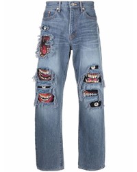 blaue Jeans mit Destroyed-Effekten von Doublet