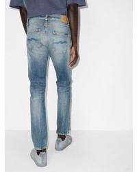 blaue Jeans mit Destroyed-Effekten von Nudie Jeans