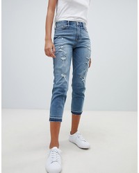 blaue Jeans mit Destroyed-Effekten von Hollister