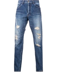 blaue Jeans mit Destroyed-Effekten