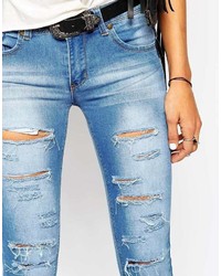 blaue Jeans mit Destroyed-Effekten von N.