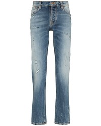 blaue Jeans mit Destroyed-Effekten von Nudie Jeans