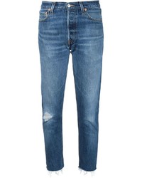 blaue Jeans mit Destroyed-Effekten von RE/DONE