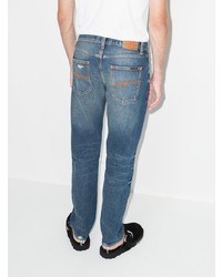 blaue Jeans mit Destroyed-Effekten von Nudie Jeans