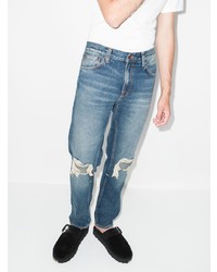 blaue Jeans mit Destroyed-Effekten von Nudie Jeans