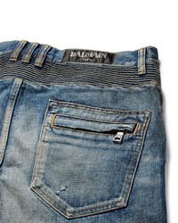 blaue Jeans mit Destroyed-Effekten von Balmain