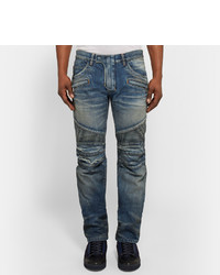 blaue Jeans mit Destroyed-Effekten von Balmain